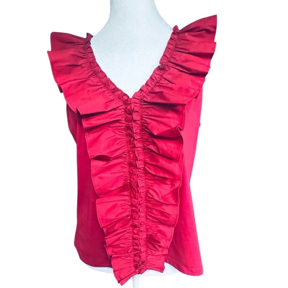 Mark New York Ruffle V-Neck Blouse in Vibrant Red medium, Large New
